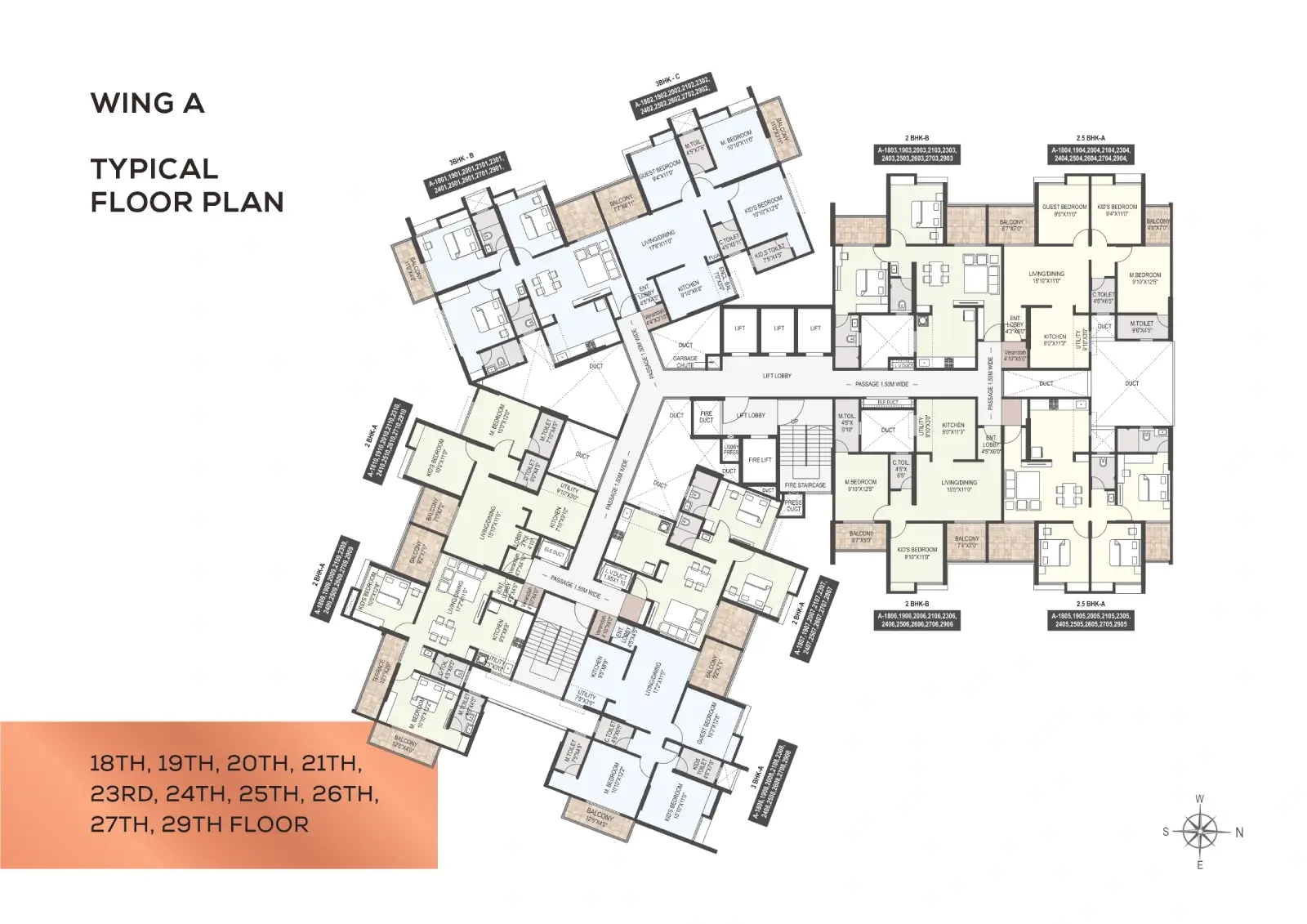 Wing A 18th - 29th Typical Unit Plan